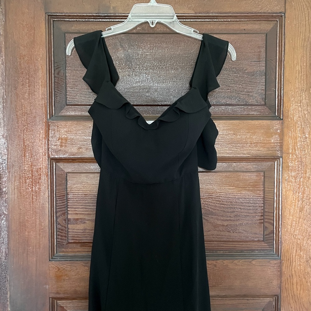 BHLDN Black Ruffle-Shoulder Maxi Dress